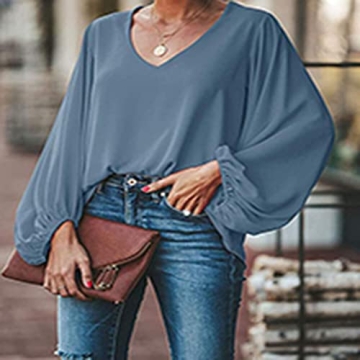 Elegant Chiffon Lantern Sleeve Blouse in Green - Plus Size