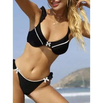 BEAUDRM Women's Stylish V Neck Ruffle Bikini Set