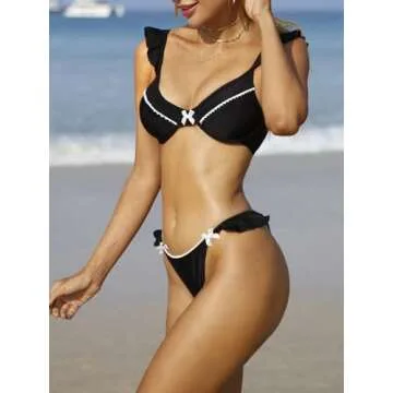 BEAUDRM Women's Stylish V Neck Ruffle Bikini Set