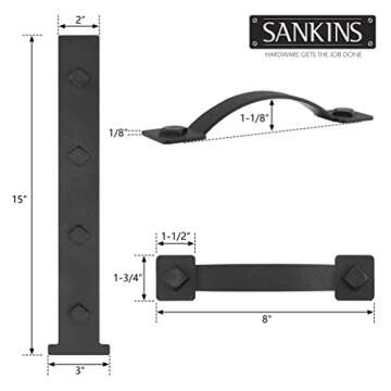 SANKINS Magnetic Decorative Garage Door Hinges Hardware Kit Attractive Curb Appeal Faux Hinges Handles Decor Hardware 1 Carriage Door Accents 8 Hinges + 4 Handles Black