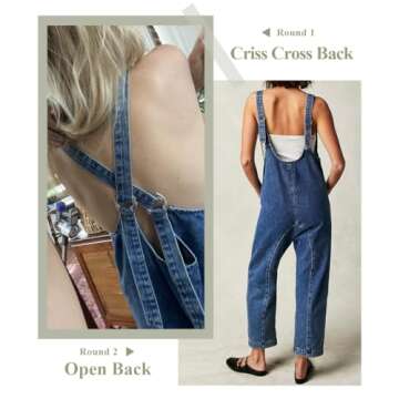 PLNOTME Women's Denim Overall Jumpsuits Sleeveless V Neck Adjustable Straps Jeans Long Pants Rompers