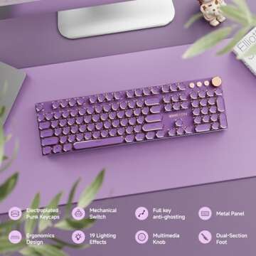 EWEADN Typewriter Style Mechanical Gaming Keyboard with Backlit LED Features