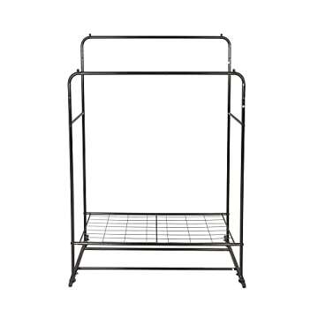 Clothing Garment Rack Metal Heavy Duty Double Rail Clothes Rack Organizer 2-Tier Storage Shelf for Boxes Shoes Boots Commercial Grade Multi-Purpose Entryway Shelving Unit for Home Office Bedroom Black