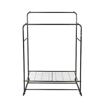 Clothing Garment Rack Metal Heavy Duty Double Rail Clothes Rack Organizer 2-Tier Storage Shelf for Boxes Shoes Boots Commercial Grade Multi-Purpose Entryway Shelving Unit for Home Office Bedroom Black