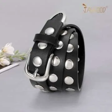 JASGOOD Women Fashion Leather Belt Punk Studded Belt for Jeans Pants Dresses