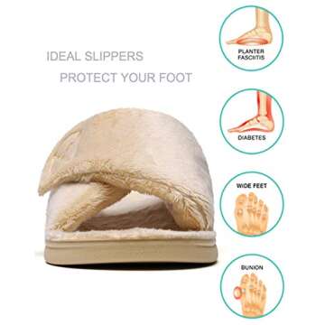 SOLLBEAM Women's Plantar Fasciitis Fuzzy House Orthopedic Adjustable Slippers With Arch Support