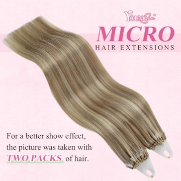 YoungSee Microbead Hair Extensions - Light Brown & Blonde Highlights, 14In 50s 50g