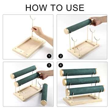 UUJOY 3 Tiers Bracelet Holder, Velvet Detachable Jewelry Display Stand, Bracelet Storage Organizer with Wooden Tray, Bracelet Stand for Watch Bangle Display (Green)