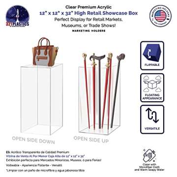 Marketing Holders 4 Pack Tall Acrylic Pedestal Stand Clear Hollow No Lid Flower Tower 12" x 12" x 32...