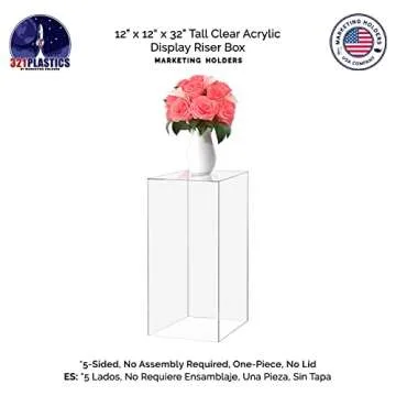 Marketing Holders 4 Pack Tall Acrylic Pedestal Stand Clear Hollow No Lid Flower Tower 12" x 12" x 32" Display Weddings Funerals Boutiques Parties Decor Collectible Cube Riser Clear