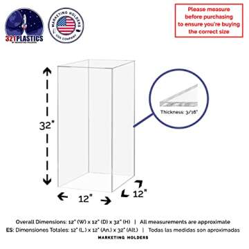 Marketing Holders 4 Pack Tall Acrylic Pedestal Stand Clear Hollow No Lid Flower Tower 12" x 12" x 32" Display Weddings Funerals Boutiques Parties Decor Collectible Cube Riser Clear