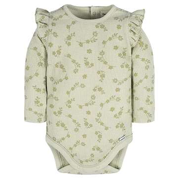 Gerber Baby Girl's 2-Pack Long Ruffle Sleeve Onesies, Flower Toss