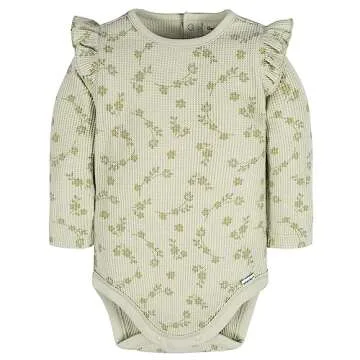 Gerber Baby Girl's 2-Pack Long Ruffle Sleeve Onesies, Flower Toss
