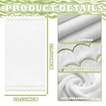 Hahafelt 2 Pcs Scalloped Hand Towels 100% Cotton Hand Towels for Bathroom 15.75 x 27.56 Inch Cute Ba...