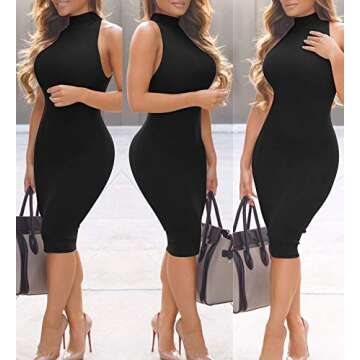 GOBLES Women's Elegant Sleeveless Bodycon Midi Dress