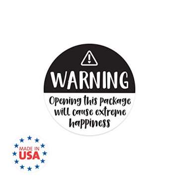 Black and White Adorable Warning Extreme Happiness Labels / 500 Cute Small Business Package Stickers / 1.5" Labels Adorable Happy Mail Envelope Seals/Made in The USA