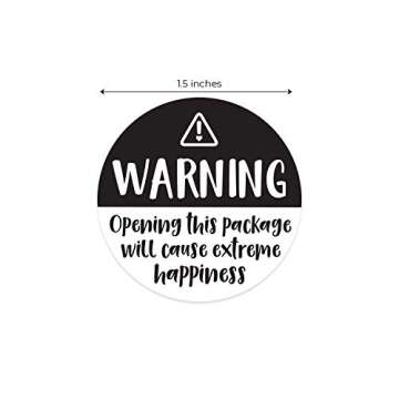 Black and White Adorable Warning Extreme Happiness Labels / 500 Cute Small Business Package Stickers / 1.5" Labels Adorable Happy Mail Envelope Seals/Made in The USA