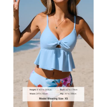 CUPSHE Bikini Set for Women Swimsuits Midkini Ruffled Low Waisted Cutout Spaghetti Straps Bunny Tie, L Light Blue