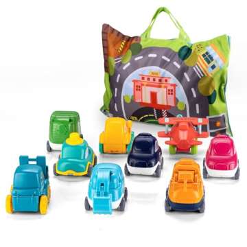 ALASOU 9 PCS Baby Cranes Car Toys with Playmat/Storage Bag|1st Birthday Gifts for Toddler Toys Age 1-2|Baby Toys for 1 2 Year Old Boy|1 2 Year Old Boy Birthday Gift for Infant Toddlers