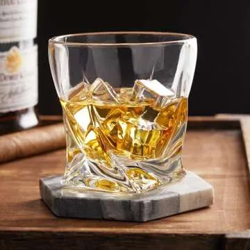 Mofado Crystal Whiskey Glasses - Twisted (Set of 4) 10oz- Sturdy and Stable - Old Fashioned Cocktail Glasses, Scotch, Borboun, Martini - Lowball Tumbler/Rock Glasses- Ideal Gift