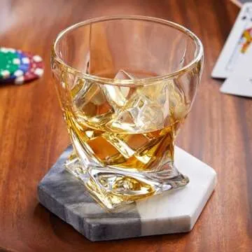 Mofado Crystal Whiskey Glasses - Twisted (Set of 4) 10oz- Sturdy and Stable - Old Fashioned Cocktail Glasses, Scotch, Borboun, Martini - Lowball Tumbler/Rock Glasses- Ideal Gift