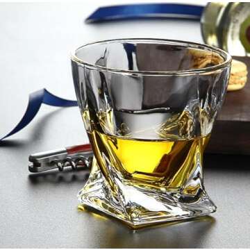 Mofado Crystal Whiskey Glasses - Twisted (Set of 4) 10oz- Sturdy and Stable - Old Fashioned Cocktail Glasses, Scotch, Borboun, Martini - Lowball Tumbler/Rock Glasses- Ideal Gift