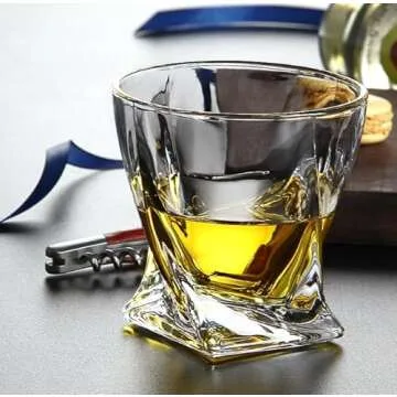 Mofado Crystal Whiskey Glasses - Twisted (Set of 4) 10oz- Sturdy and Stable - Old Fashioned Cocktail Glasses, Scotch, Borboun, Martini - Lowball Tumbler/Rock Glasses- Ideal Gift