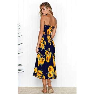 Angashion Women's Floral Crop Top Maxi Skirts Set 2 Piece Outfit Dress Navy Blue L
