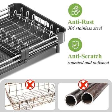 SNTD Dish Drying Rack for Kitchen Counter Sink Organization and Storage, Expandable Dish Rack Dish Drainer Utensil Sponge Holder Sink Caddy Over The Sink Stainless Steel Dryer Rack Organizer