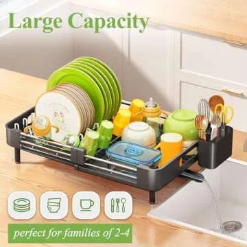 SNTD Dish Drying Rack for Kitchen Counter Sink Organization and Storage, Expandable Dish Rack Dish Drainer Utensil Sponge Holder Sink Caddy Over The Sink Stainless Steel Dryer Rack Organizer