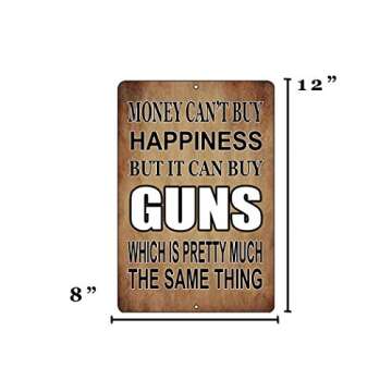 Rogue River Tactical Funny Pro Gun Metal Tin Sign, 12x8 Inch, Wall Décor - Man Cave Bar Money Happiness Guns