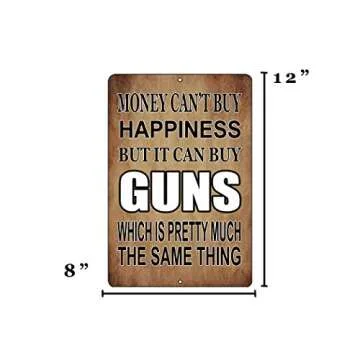 Rogue River Tactical Funny Pro Gun Metal Tin Sign, 12x8 Inch, Wall Décor - Man Cave Bar Money Happiness Guns