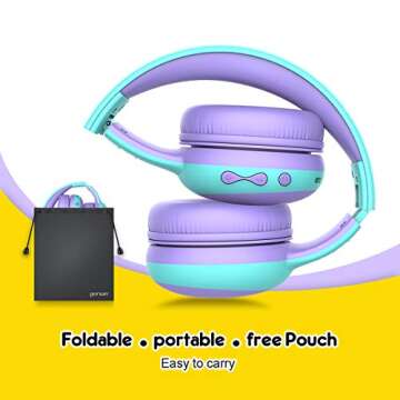 gorsun Kids Bluetooth Headphones, Portable Kids Wireless Headphones for Kids, Bluetooth 5.3, Over-Ear Toddler Headphones with Microphone, 85dB Volume Limited, 40 Hours Playtime (Purple)