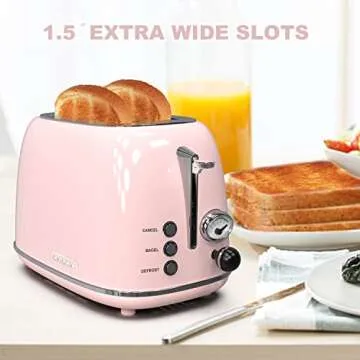 Kitchmix Retro 2-Slice Toaster | Vintage Pink Steel, Extra Wide, 6 Settings