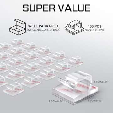 KGROTE 100PCS Cable Clips, Adhesive Wire Clips Strong Cord Clips Wire Holders, Cable Management Clip...