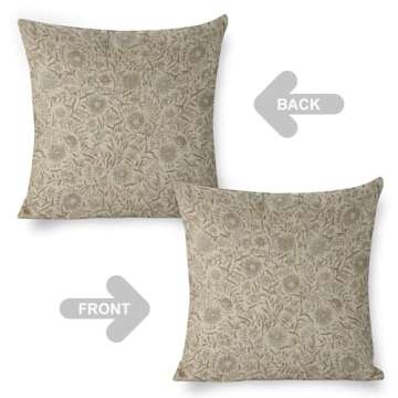 Throw Pillows Covers Designer Pale Light Blue and Brown Floral Pillow Cover Natural Style Lined Linen Throw Pillow Cases Cushion Cover for Bed/Sofa 18X18 Inch Natural Linen