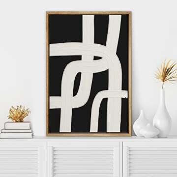 SIGNWIN Framed Canvas Print Wall Art Black White Geometric Paint Stroke Lines Abstract Shapes Illustrations Modern Art Decorative Contemporary Dark for Living Room, Bedroom, Office - 16"x24" Natural