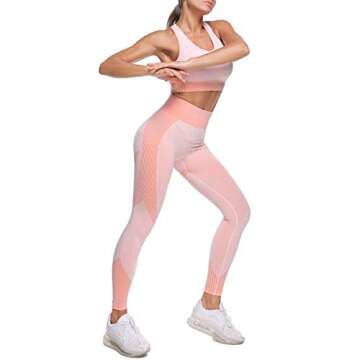 EUYZOU Womens Seamless High Waisted Workout Set - Pink L
