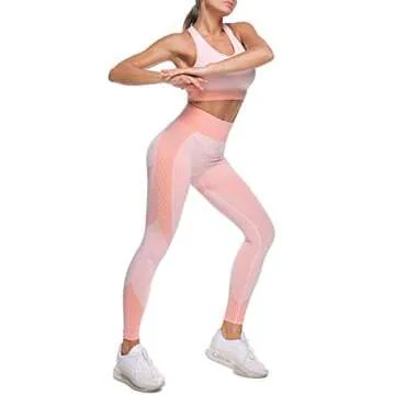 EUYZOU Womens Seamless High Waisted Workout Set - Pink L