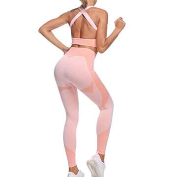 EUYZOU Womens Seamless High Waisted Workout Set - Pink L