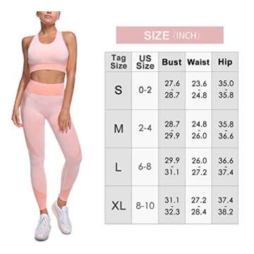 EUYZOU Womens Seamless High Waisted Workout Set - Pink L