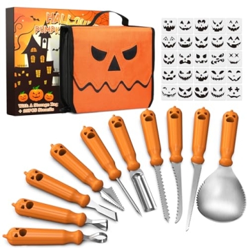 Imarku Halloween Pumpkin Carving Kit - 10 PCS Tools & 25 Stencils