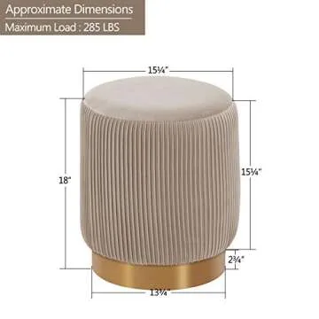 DUHOME Modern Round Velvet Ottoman Footrest Vanity Stool Khaki