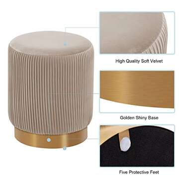 DUHOME Modern Round Velvet Ottoman Footrest Vanity Stool Khaki