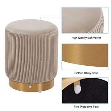 DUHOME Modern Round Velvet Ottoman Footrest Vanity Stool Khaki