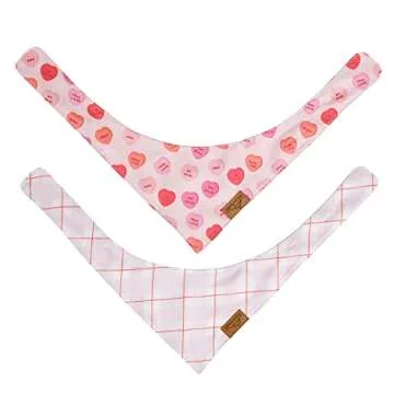 Remy+Roo Valentines Dog Bandana- 2 Pack | Sweetheart Set | Premium Durable Fabric Valentines Bandanas for Dogs | Adjustable Fit | Multiple Sizes Offered (Large)