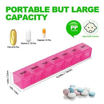 Pill Organizer Pink XL Extra Large Weekly and Daily Pill Cases for Pills/Vitamin/Fish Oil/Supplements (Pink)