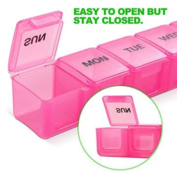 Pill Organizer Pink XL Extra Large Weekly and Daily Pill Cases for Pills/Vitamin/Fish Oil/Supplements (Pink)