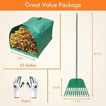 Gardzen Leaf Rake & Bag Combo - Perfect for Yard Cleanup