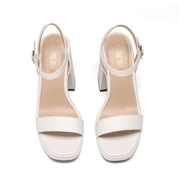 DREAM PAIRS Heels for Women Block Chunky Platform High Heels Open Toe Giselle Fashion Wedding Party Evening Prom Dance Ankle Strap Dress Pump Sandals Shoes,Size 7.5,White